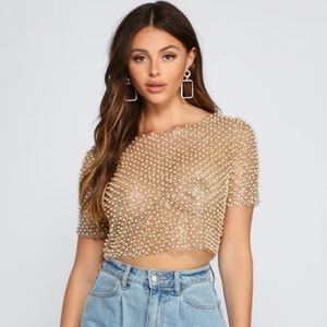 Brand New w Tags Pearl top size Meduim  Glitter Champaign Gold